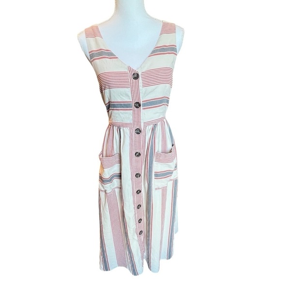 Wishlist Tank Dress Women's Size Medium Linen Blend Button Down Midi Lined - Picture 1 of 12